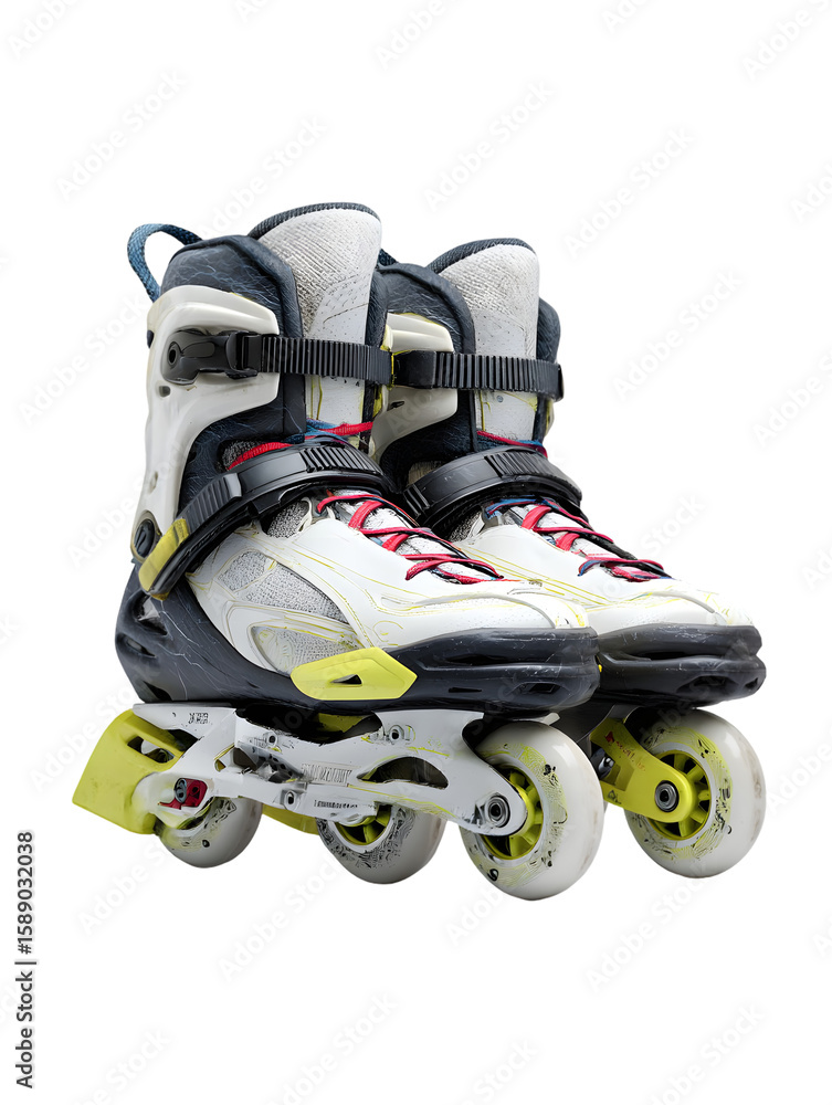 Poster inline skates with a sleek design positioned on a white background, showcasing their features for sp