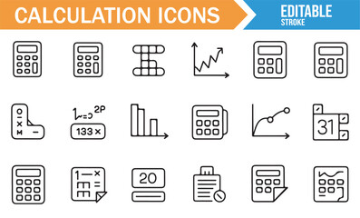 Collection of modern vector icons illustrating various mathematical functions and tools.