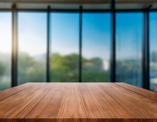 empty wooden table and blur glass wall background window room interior decoration background product montage display