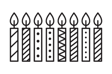 black and white candle vector graphic with varied patterns and flames perfect for modern party decorations and digital prints