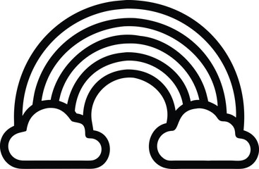 Black silhouette design of a rainbow with clouds on white background