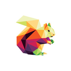 Cute Squrrel Colorful polygonal lowpoly.  Squirrel Icon in Colorful abstract. Vector of Squirrel Illustration.