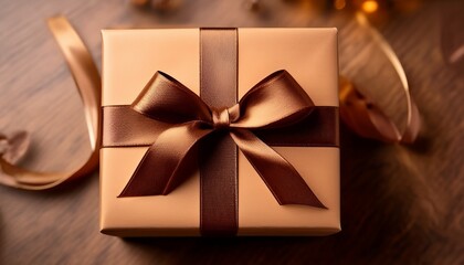 gift box with brown ribbon a square wrapped gift box with a luxurious brown ribbon presents an air of elegance and anticipation perfect for celebrations and special occasions