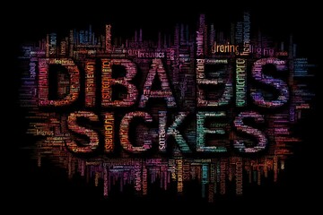 A word cloud with the word DIABETES SICKES in the center surrounded by related words and phrases