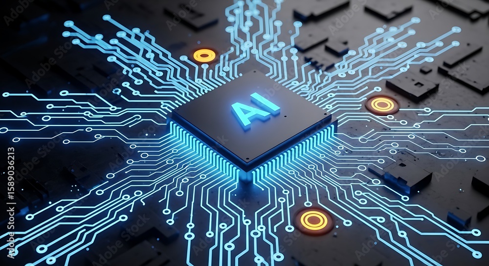 Poster ai artificial intelligence computer chip technology futuristic concept
