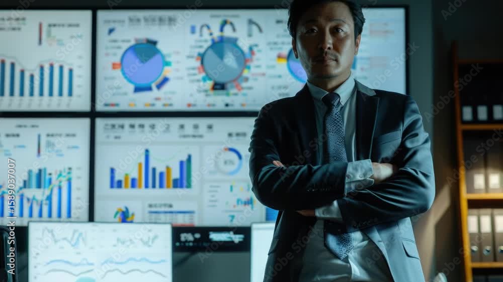 Poster a person standing in front of multiple computer monitors, possibly working or gaming