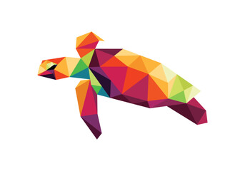 Turtle in colorful Polygon. Turtle Lowpoly abstract Vector. Turtle colorful logo Illustration.