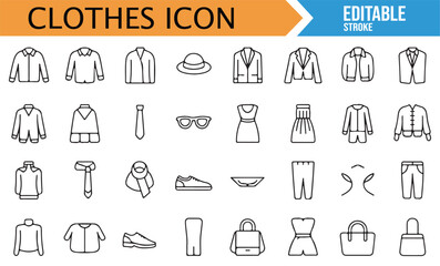 Vector illustrations of clothing items like shirts, dresses, shoes, and accessories for fashion themes.