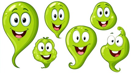 Obraz premium Cartoonish green blobs with faces