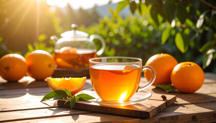 Refreshing Orange Tea in Sunlight