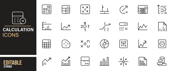 Set of icons representing data analysis, business growth, and financial metrics for modern design applications.