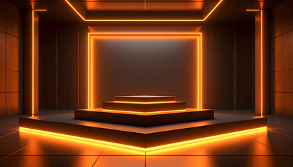 Abstract Geometric Stage with Neon Orange Lighting