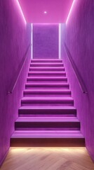 Fototapeta premium Dramatic purple staircase leading upwards, bathed in vibrant light.