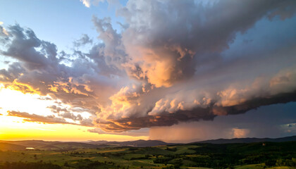 Dramatic Sunset Landscape with Imposing Storm Clouds