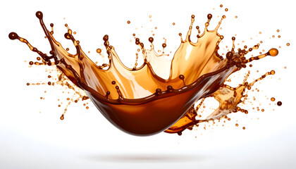 Brown Liquid Splash Against White Background