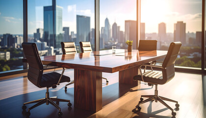 Modern Conference Room with City Skyline View
