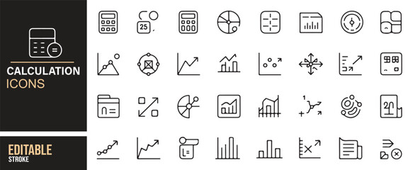 Collection of vector icons depicting graphs, charts, and mathematical functions for financial applications.