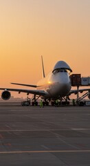 Fototapeta premium Cargo plane on tarmac at sunrise