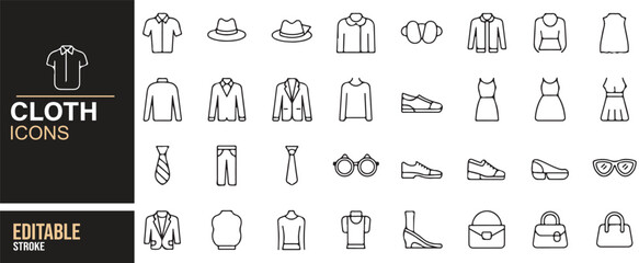 Clothing icon set for trendy and stylish designs, ideal for fashion, shopping, and lifestyle themes.