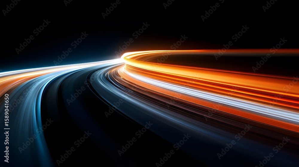 Poster dynamic light trails on a curved path