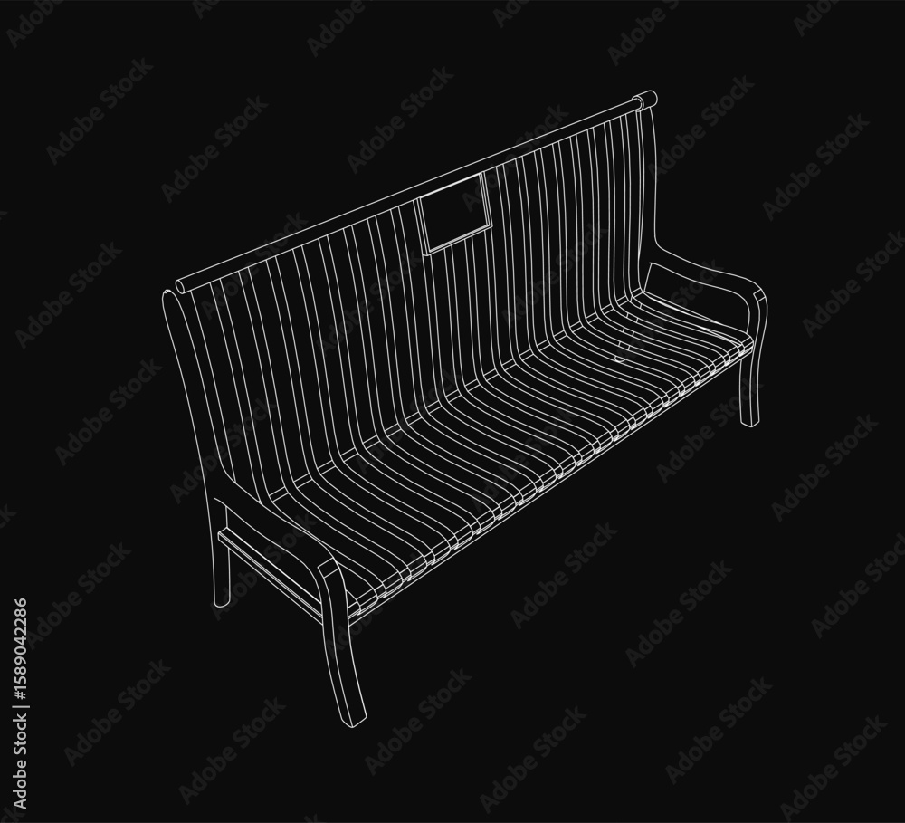 Poster a sleek 3d model of a bench with smooth contours stands out against a black background. the realisti