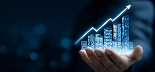 Corporate Strategy Showing Urban Development and Positive Balance	