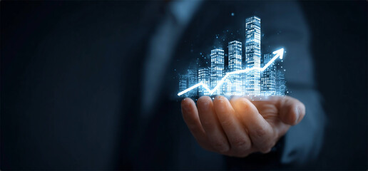 Digital Visualization of Property Market Increase with Holographic Chart	