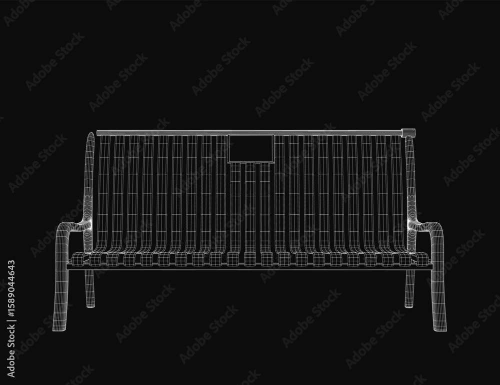 Poster wireframe bench model displayed in 3d format against a black background. the clean design highlights