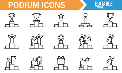 Set of winner podium icons, showing different podium positions and victory representations.