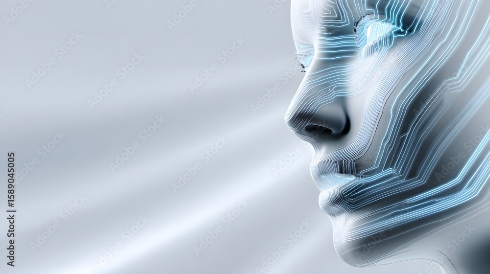 Poster profile of a human head with illuminated neural pathways, symbolizing advanced technology and artifi