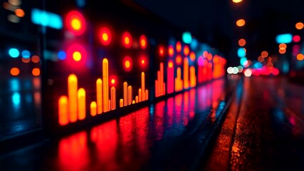 Digital display with data visualization in nighttime city - Powered by Adobe