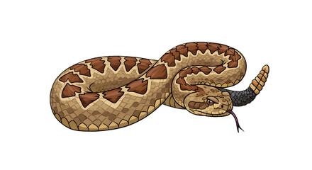 Naklejka premium Cartoon Illustration of a Rattlesnake on Black Background png, isolated on tranparent background