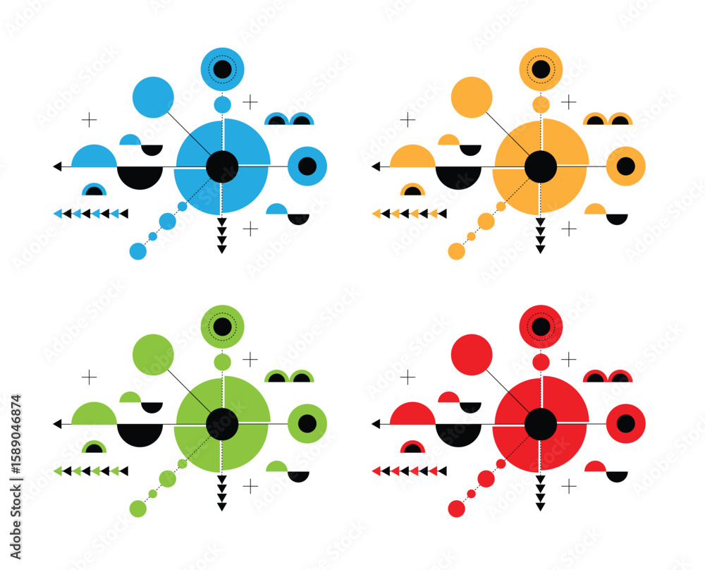 Poster abstract technological design particles hi tech futuristic different colors. graphic design elements