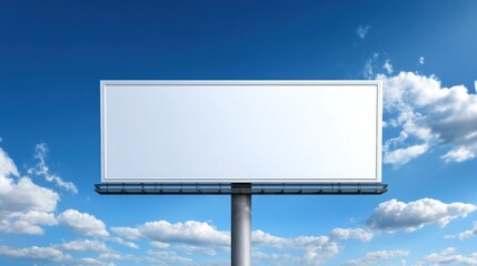 Fototapeta premium Large blank billboard outdoor advertising space on tall pole under blue sky with clouds.