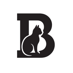Black cat silhouette inside letter B white