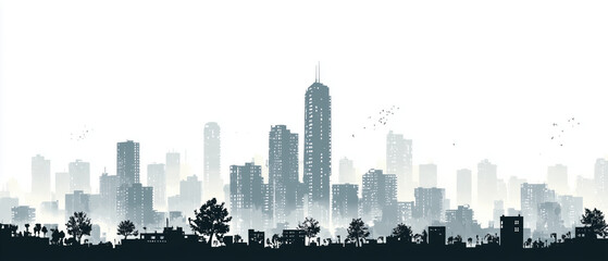 Silhouette of city skyline with tall buildings