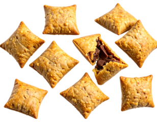 Golden Pillow-Shaped Breakfast Cereal with Chocolate Center, Isolated on Transparent Background PNG (2)