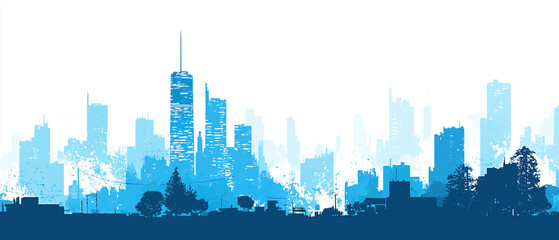 Silhouette of city skyline with tall buildings