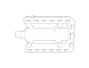 Modern Bike Pedal Wireframe Illustration: Clean Line Art Outline of Cycling Equipment, Ideal for Product Design, Engineering Schematics, and Mechanical Blueprints, Monochrome Digital Vector.