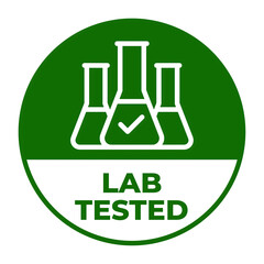 Green lab tested flasks emblem isolated on white isolated on transparent background © Sufia