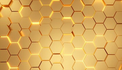Gold Hexagon Honeycomb Pattern Background With Geometric Design and Metallic Texture