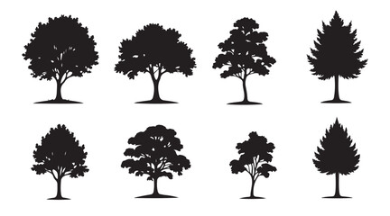 Tree Silhouette Vector Set – Diverse Forest Shapes and Botanical Icons