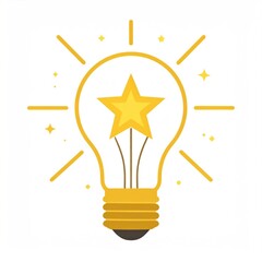 Golden Lightbulb with Star Inside against White Background Representing Ideas and Innovation
