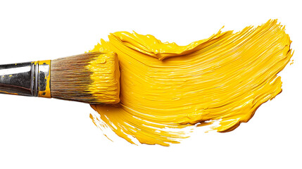 Vibrant Yellow Paint Swirl with Brushstroke on Transparent Backdrop for Artistic Creations