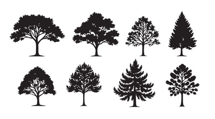 Tree Silhouette Vector Set – Diverse Forest Shapes and Botanical Icons