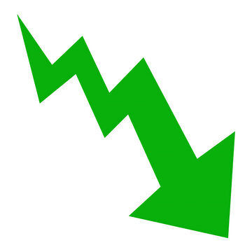Green downward trending arrow graphic design finance isolated on transparent background