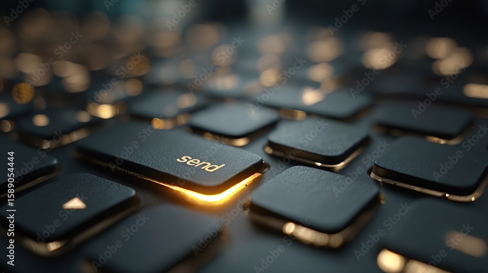 Aufkleber close up view of a sleek, modern keyboard featuring a glowing send key, symbolizing the dynamic tran
