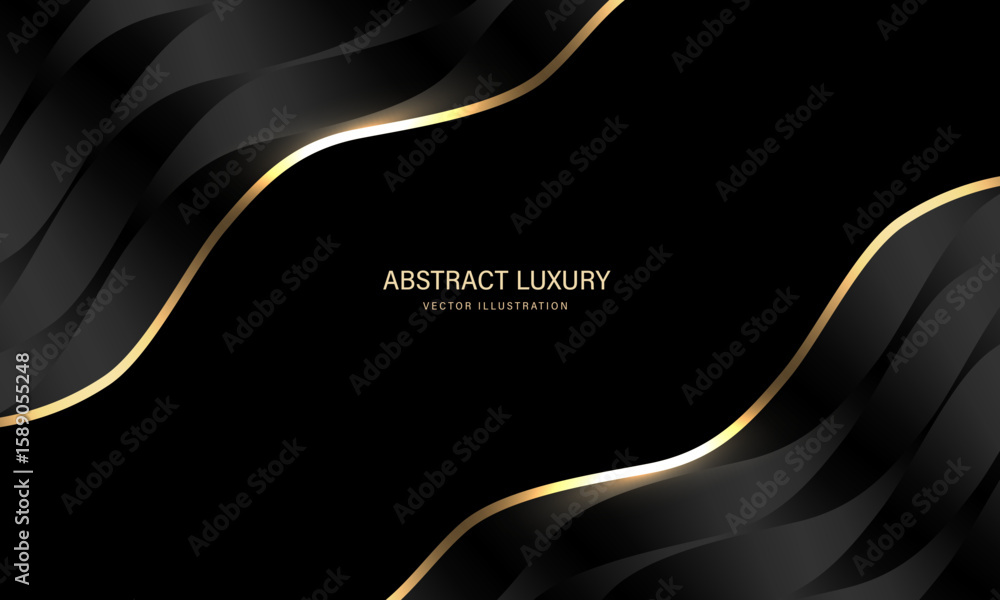 Poster abstract gold ribbon black metallic curve texture overlap on blank space luxury background vector