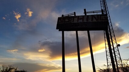Silhouetted Billboard at Sunset, Nothing, Arizona, Abandoned on Highway 93