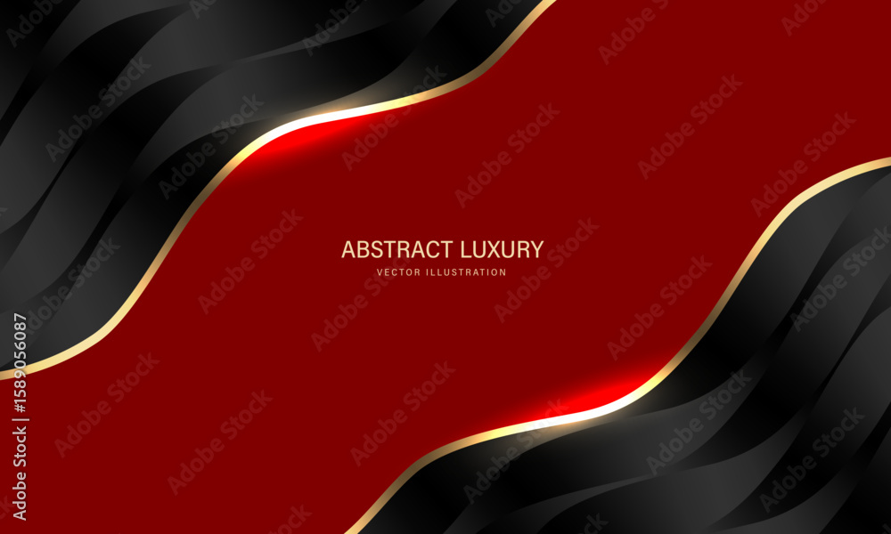 Poster abstract gold ribbon black metallic curve texture overlap on red blank space luxury background vecto
